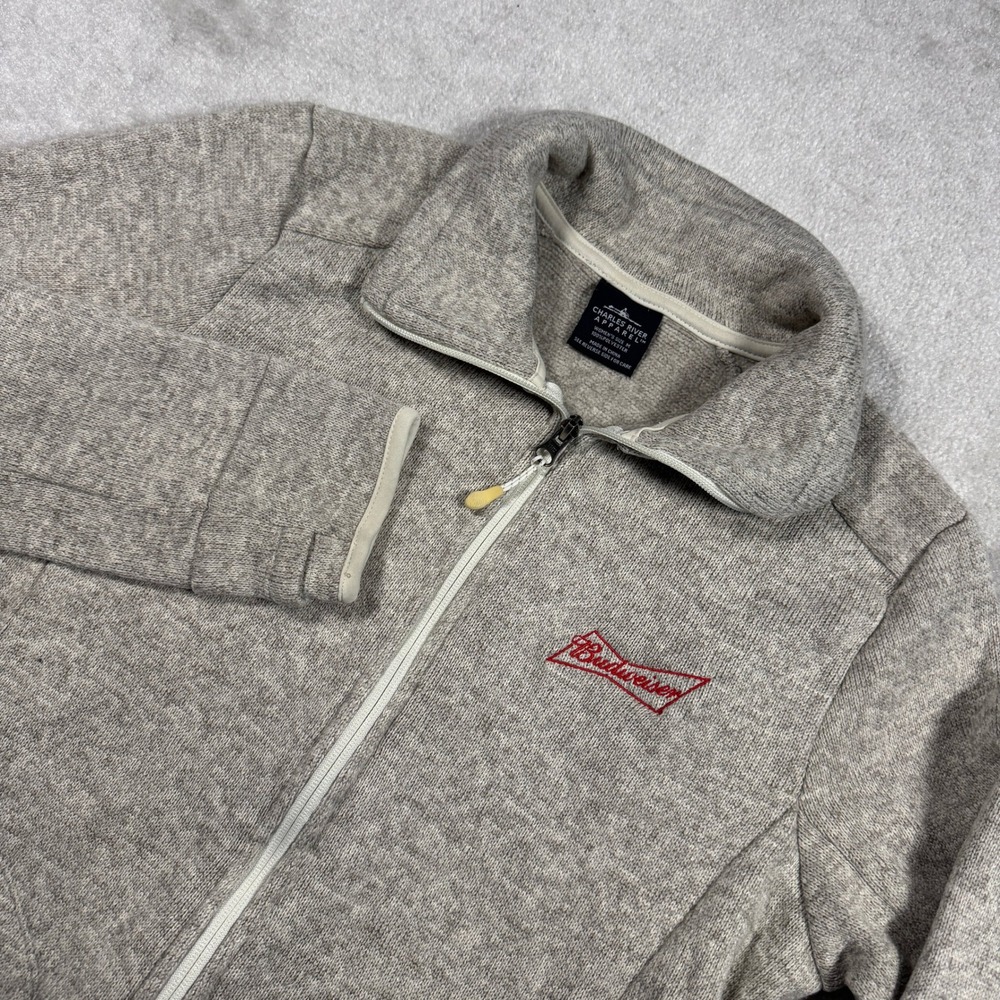 Charles River Apparel Jacket Women M Gray Budweiser Sweater Fleece Full Zip Logo
